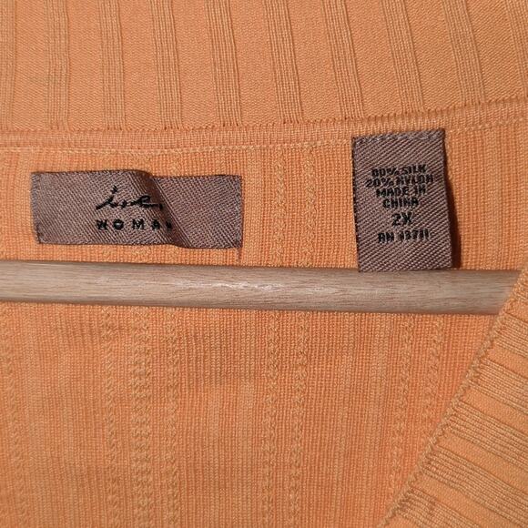 NWT i.e. Woman 2X  Orange Silk Blend V-Neck 3/4 Sleeve Sweater [0011] - Picture 4 of 8